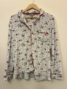 Camiseta de mujer Secret Treasures linda cardinal pájaro acogedor terciopelo con botones blanca M - Imagen 1 de 5