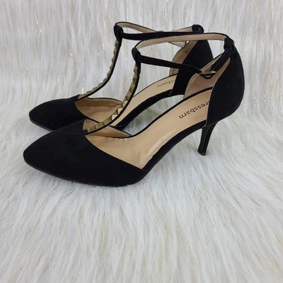 Dressbarn Zoey Imitación Gamuza Negro Tacones Correa en T Punta Material Hecho por el Hombre Talla 9 Foto 1 de 4