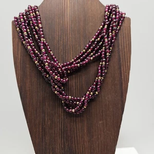 Vintage Garnet Multi-Strand Necklace 14K Gold Clasp Beaded Braided 16" - Picture 1 of 8