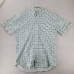 Cutter & Buck Shirt Mens Large Green Blue Plaid Short Sleeve Button Down Cotton - Picture 1 of 6