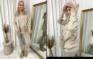 iKrush Strick-Hoodie mit Kunstfellbesatz Kapuze normale Länge zum Binden am Ausschnitt lang - Bild 1 von 4