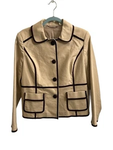 Sigrid Olsen Women's Tan/Black Cotton Button Up Blazer Size 6 Preowned - Picture 1 of 9