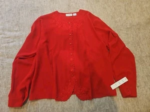 Vintage Claudia Richard Womens Size 14 Red Polyester Embroidered Blouse NEW - Picture 1 of 10