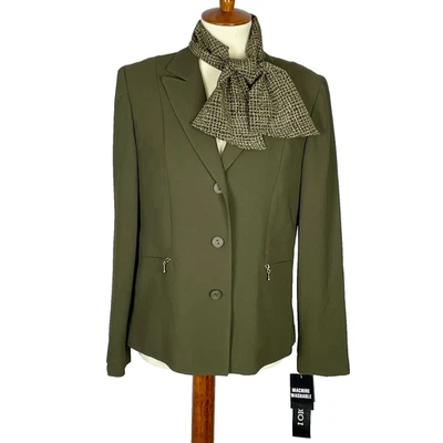Nuevo con etiquetas Blazer Studio I Con Bufanda Talla 8 Verde Oliva Preppy Career Cápsula Neutro Foto 1 de 4
