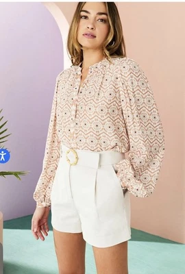 Blusa Marie Oliver Kendra Natural Shibori Mezcla Seda Mujer’s Talla Grande Foto 1 de 4