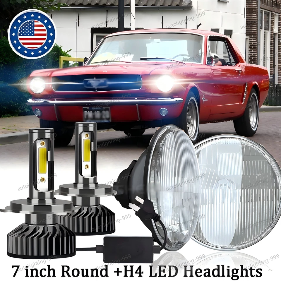 Par de faros LED redondos de 7 pulgadas para Ford Mustang 1965 1966-1973 haz alto/bajo Foto 1 de 4