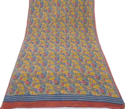 Sushila Vintage Multi Color Saree 100% Pure Georgette Silk Printed Craft Fabric - Image 1 of 4