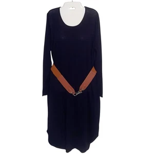 Nina Leonard Womens XL Lennie Belted Sweater Navy Blue Preppy Coastal NWT - Picture 1 of 12