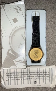 Ladies Kodak Olympics Official Sponsor Gold Tone Black Leather Watch - Picture 1 of 3