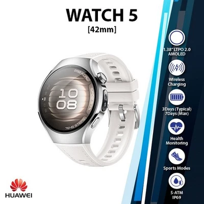Huawei Watch 5 Bluetooth iOS Android Smartwatch (WHITE/42mm/1.38"/AMOLED/NEW) - Image 1 of 4