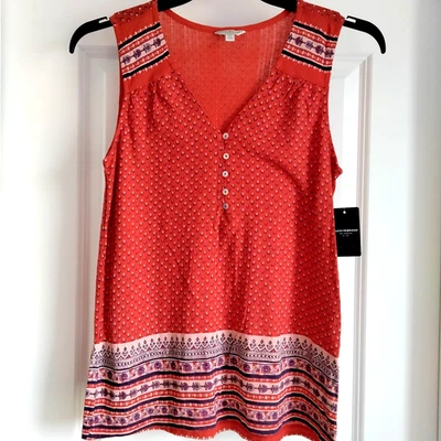 Новый с Ярлыками женская M Lucky Brand красный без рукавов богемное печать блузка новый - Изображение 1 из 4