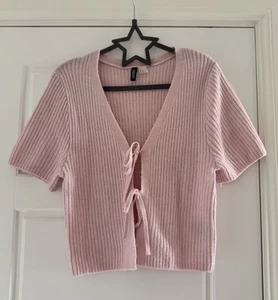 H&M Pink Short Sleeve Cropped Cardigan - Size Medium - Excellent Condition - Picture 1 of 2