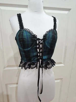 Muñecas Matar Viuda Gótica Verde azulado Dije Escuela Niña Escolar Deserción Cuadros Corsé Bustier Top S Foto 1 de 4