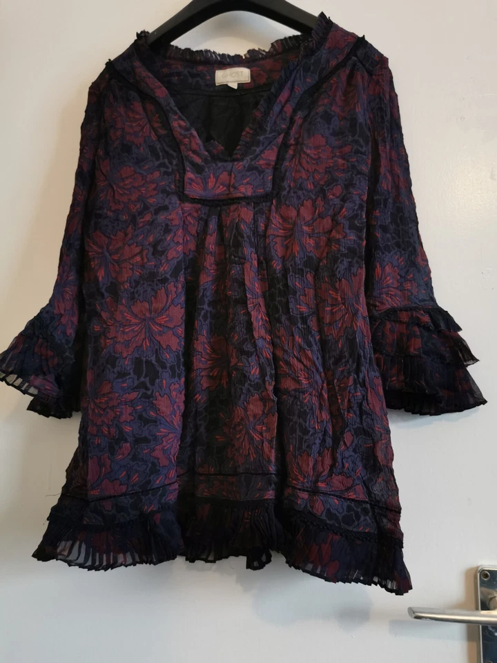 Ghost London блузка женщин средний 100% шелк верхняя рубашка женщины с воротником - Изображение 1 из 4