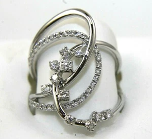 Natural Round Diamond Criss Cross Bypass Lady's Ring Band 14k White Gold .62Ct - Picture 1 of 7