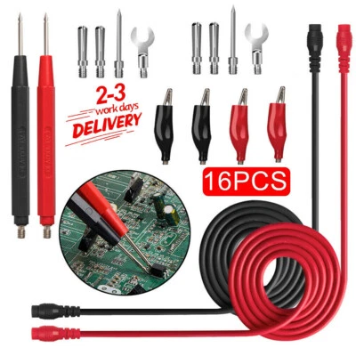 QNGENET 16Pcs/Set Digital Multimeter Probe Test Lead Kit Cable Alligator Clip Needle Tip