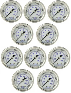 10 PACK LIQUID FILLED PRESSURE GAUGE 0-2000 PSI, 2" FACE, 1/4" BACK MOUNT - Picture 1 of 3