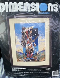 New! Dimensions Needlepoint Pow-Wow Dancer 1994 Native Americans 12” X 16” Frame - Picture 1 of 3