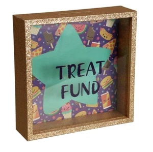 Inspirierend Glitzer Geld Sparschwein Box LECKERLI FUND Gold 5,625" x 5,625" SÜSS! - Bild 1 von 2