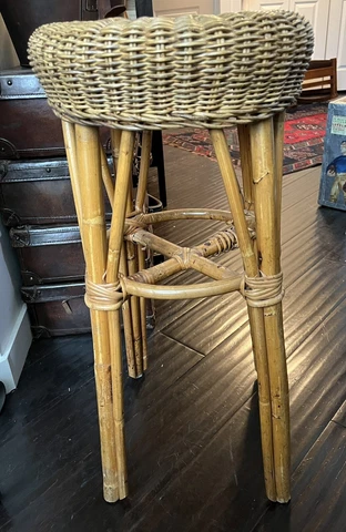 Vintage Barstool Rattan Wicker Bamboo Stool Boho Chic Mid-Century Modern 28” Cover