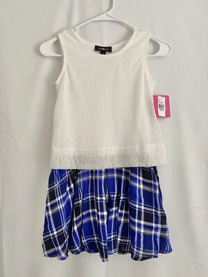 Amy Byer NWT Girls Size 8 Shift Dress White/Blue Plaid - Image 1 of 4