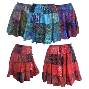 Patchwork Mini Skirt Hippie Handmade Harem Womens Bohemian Hippy Elastic Waist - Picture 1 of 5