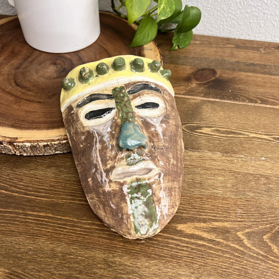 Handmade Studio Pottery Mask Ugly Face Wall Art - Image 1 of 4