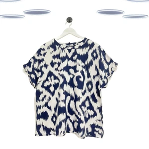 Ex Women's Tall Size Short Sleeve Aztec Print Blouse in Blue (Defect) - Picture 1 of 4