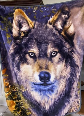 Northwest Wolf Fleece Blanket Throw 48”x60” Soft - Image 1 of 4