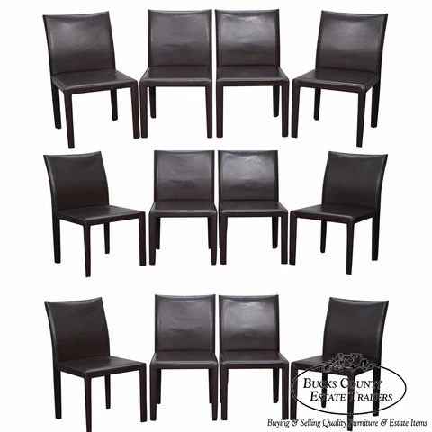 Maria Yee Set of 12 Brown Leather Dining Chairs Cover