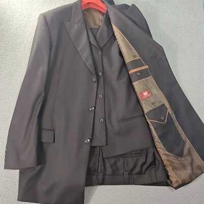 Terno Caravelli Fusion Masculino 3 Peças 44L 38W Marrom Henry3B Plissado Negócios Casual - Imagem 1 de 4