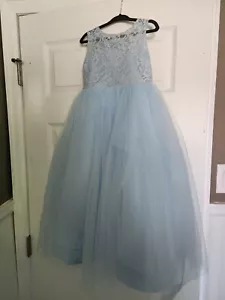 JJ'S House Girl's A-Line Lace/Tulle Flower Girl Dress Dusty Blue Size 3-4 - Picture 1 of 3