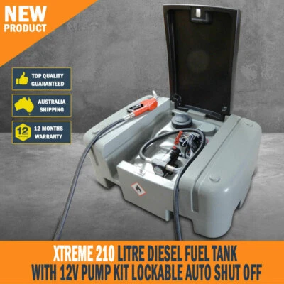 New Xtreme 210 Litre Diesel Fuel Pod Tank 12V Pump Kit Lockable Auto Shut Off - image 1 of 4