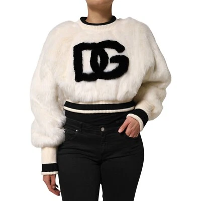 Свитер DOLCE & GABBANA белый укороченный искусственный мех DG толстовка IT40/US6/S 2180usd - Изображение 1 из 4