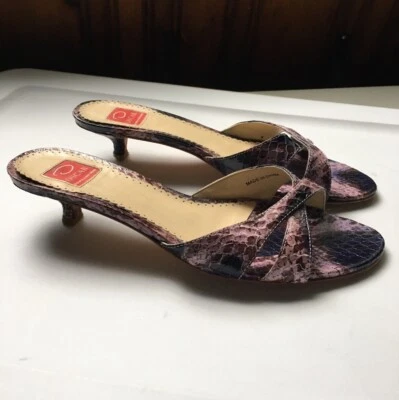 Vintage Oscar De La Renta Leather Mules Size 7M Purple Alligator Design 1” Heels - Image 1 of 4