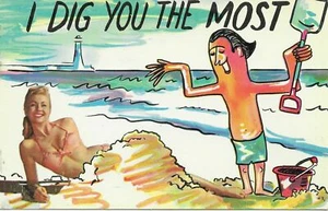 Postal Divertida Dibujos Animados Humor Hombre y Mujer en la Playa [378] - Imagen 1 de 2