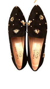woman Carla Ortt Bologna black suede loafers EU 37, decorated with metal bees - Picture 1 of 7
