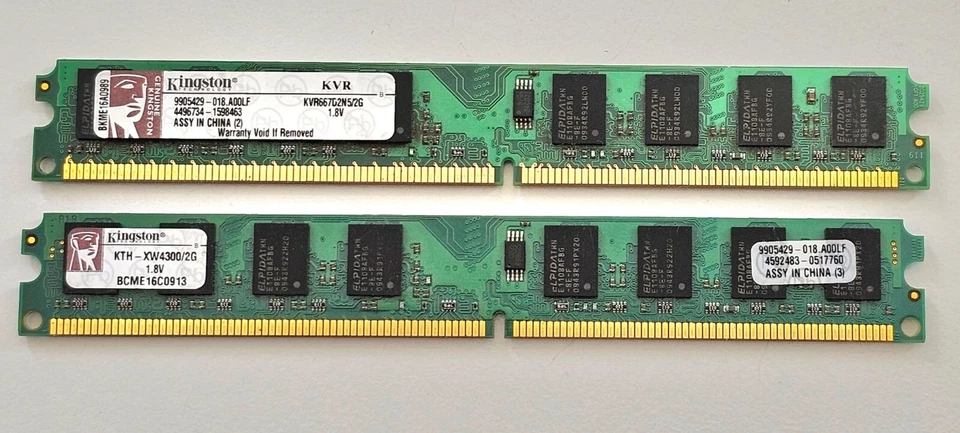 2x 2GB (4GB SET) KINGSTON KTH-XW4300 PC2-5300U DDR2 9905429-018.A00LF PC LP RAM - Image 1 of 1