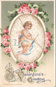 Hermosa postal firmada por San Valentín John Winsch Cupido Querubín 1912 - Imagen 1 de 2