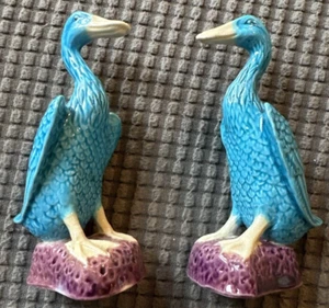 Coppia di antiche statuine di anatra asiatica - alte 5 1/2 pollici - Foto 1 di 7