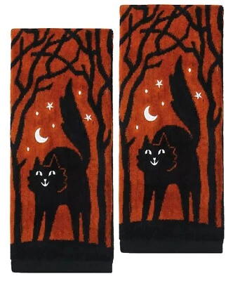 Halloween Spooky Black Cat Bath Hand Towels Embroidery Set of 2 for Bathroom - Image 1 of 4