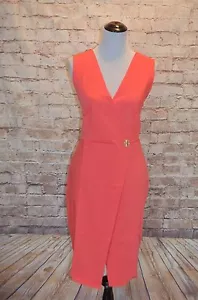 Modcloth Come Into Fasten Coral Sheath Dress NWT 10 V-neck Closet London wrap fa - Picture 1 of 5