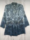 Charter Club Womens 3/4 Sleeve Blouse Sheer Blue Paisley Print Size 6 Buttons