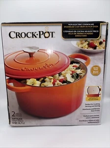 Crock Pot Artisan 5-Quart Round Enameled Cast Iron Dutch Oven in Sunset Orange - Picture 1 of 3