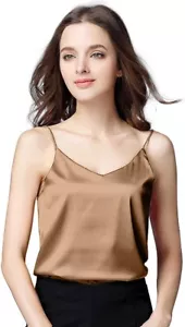 Miqieer Basic Women's Silk Tank Top Ladies V-Neck Camisole Silky Loose Sleeveles - Picture 1 of 3