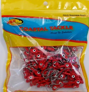 100 DOUBLE EYE 3/8 OZ RED SALTWATER JIG HEADS - Picture 1 of 1