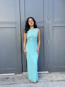 Vintage 1990s Beaded Gown Bodycon Prom Dress Deadstock Sz Small - Picture 1 of 8