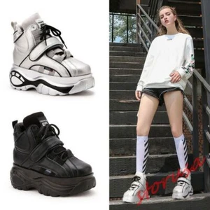 Womens High Top Fashion Sneakers Hidden Wedge Heels Sport Shoes Platform Shoes - Picture 1 of 14