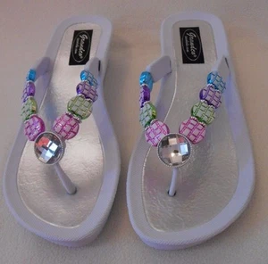 GRANDCO SANDALIAS ANODIZADO CUÑA Playa Piscina TANGA MULTICOLOR PIEDRAS PRECIOSAS CUÑA TACÓN - Imagen 1 de 2