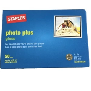 Staples Photo Plus Gloss Paper 4x6 - 50 Sheet -  NEW, Sealed - Picture 1 of 12